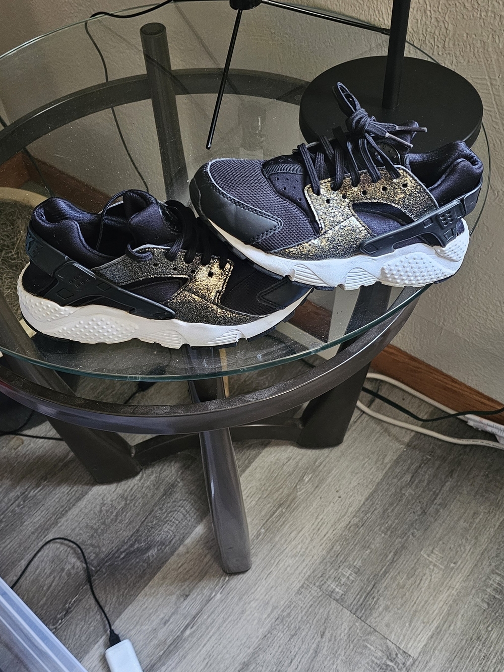 Nike Kids Black Sneakers with Gold Glitter Accents